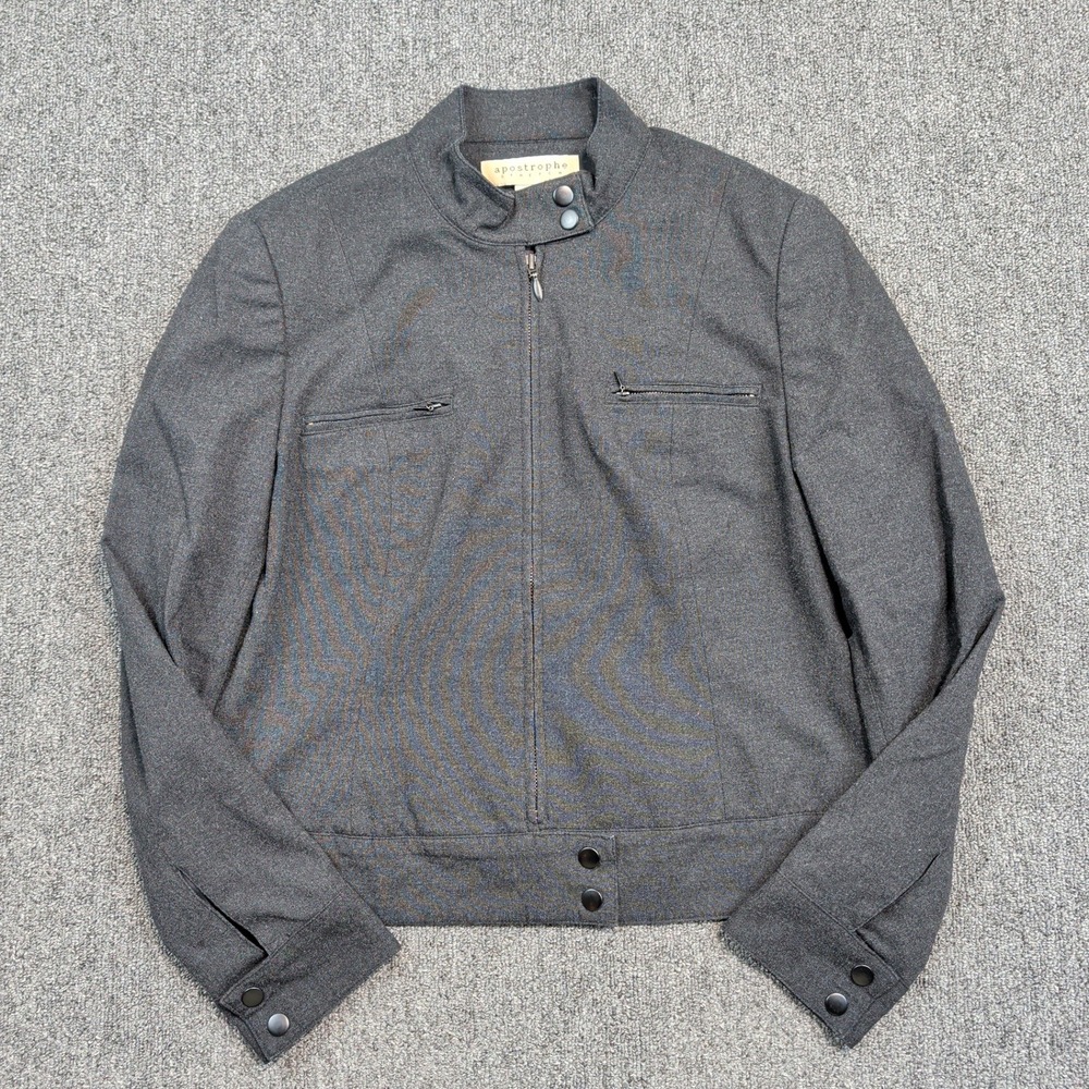 Apostrophe Vintage Minimalist Full Zip Mock Neck Jacket 12 Grey Utility Y2K